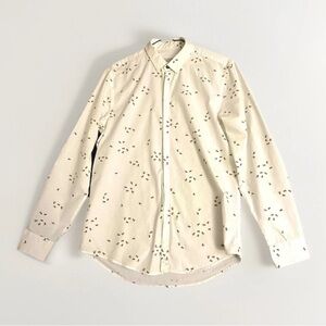 Zara Man Slim Fit Button Up White Shirt L Polka Dot Flies Unique Beelzebub Flies